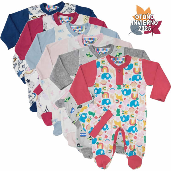 Art 1722-c / PACK CURVA Entero Estampado de Algodon con gorrito talle 0 al 3