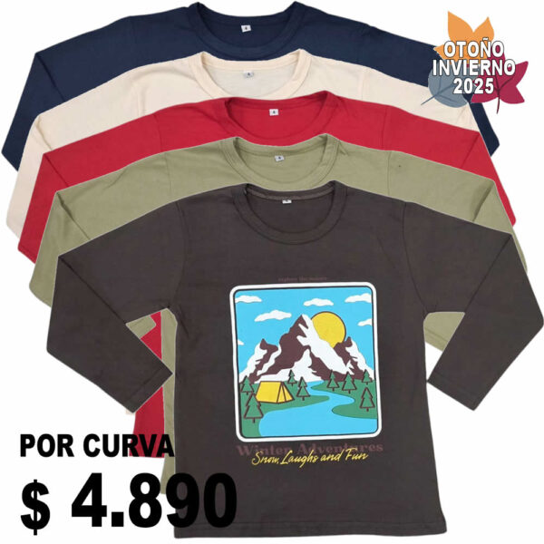 Art 1913-6 / Remeras de Algodon Peinado con Estampa - Talle 4 al 16