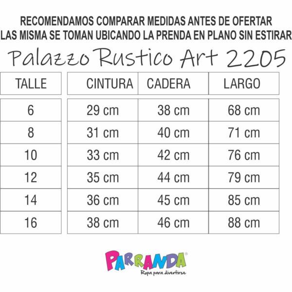 Art 2205 / Palazzo de Algodón Rustico con Tira - Talle 6 al 16 - Image 6