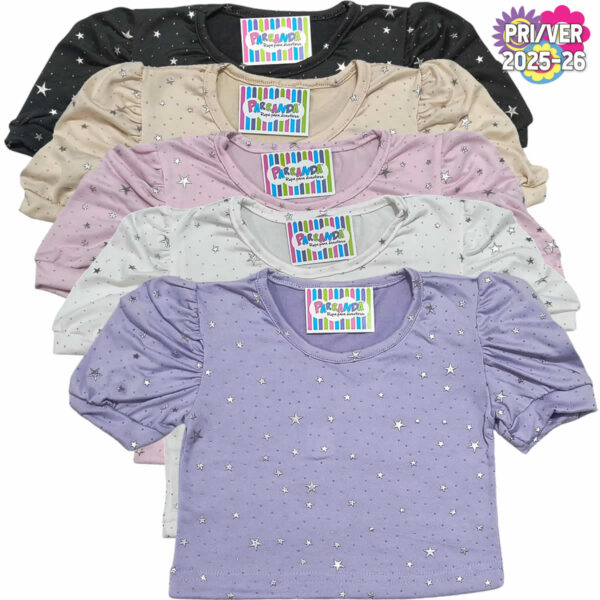 Art 2219 / Remera Top Manga Princesa Modal Soft con Brillos talle 4 al 16