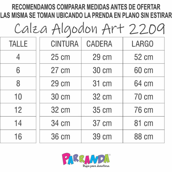Art 2209 / Calzas de Algodon con Lycra Liso Talle 4 al 16 - Image 2