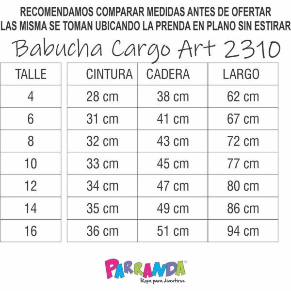 Art 2310 / Babucha Cargo de Algodón Rustico Talle 4 al 16 - Image 8