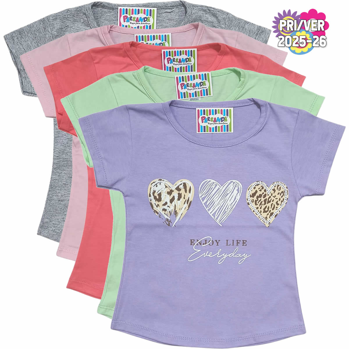 Art 2213-3 / Remeras de Algodón Peinado Con Estampa y Brillo Talle 4 al 16