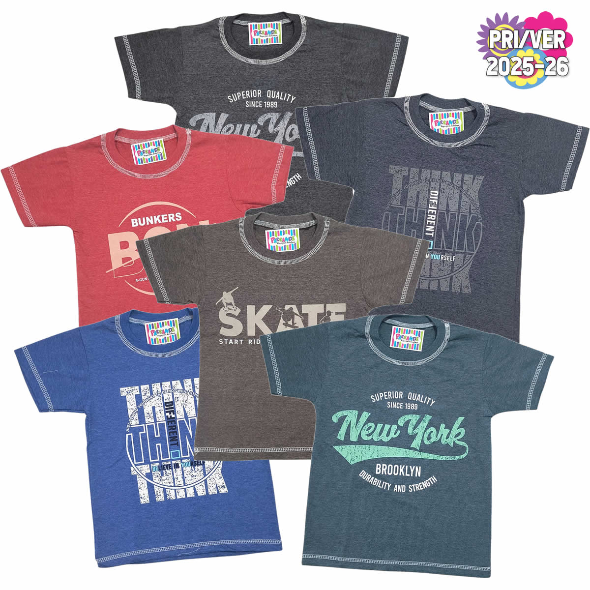 Art 2324 / Remeras  de Algodón Jaspeado con Estampa Talle 4 al 16