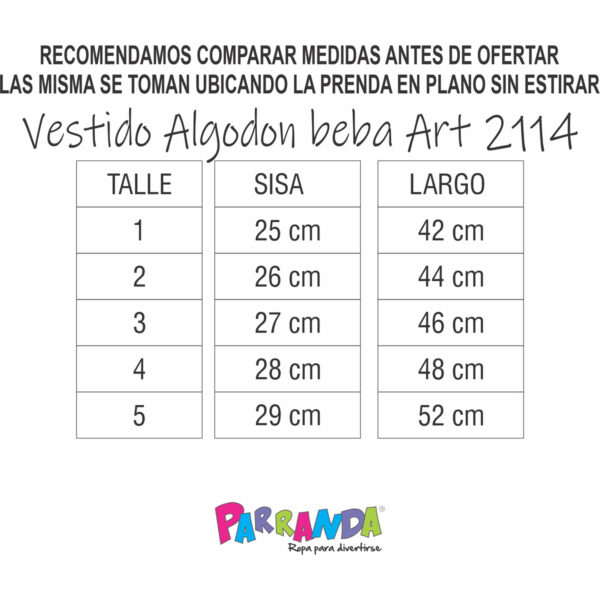 Art 2114 / Vestido Beba de Algodon con Volado talle 1 al 5 - Image 6