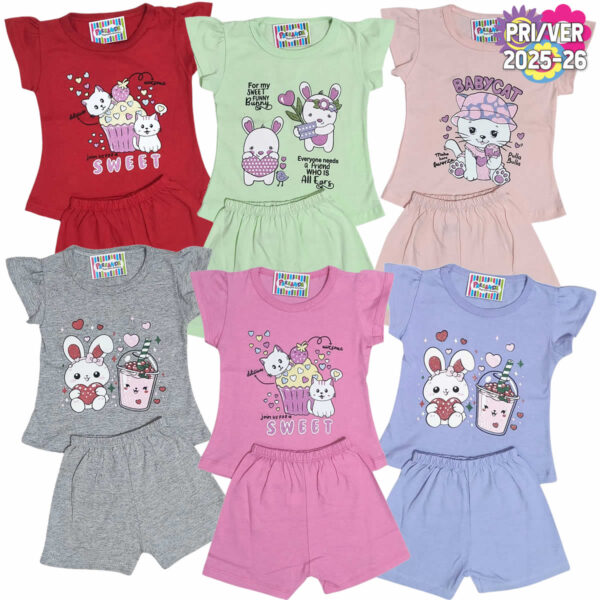 Art 2116 / Conjunto Remera y Short de Algodon con Brillo - talle 2 al 6