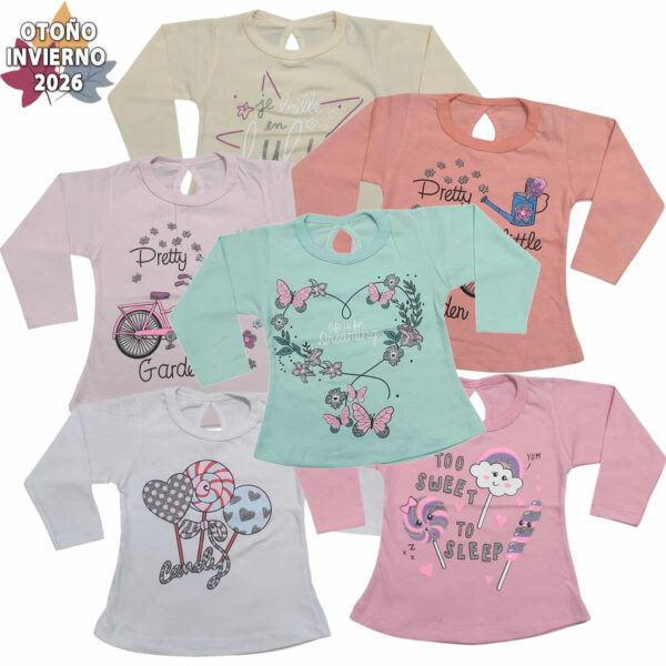 Art 2511 / Remeras de Algodon Estampado y Brillo - talle 2 al 6