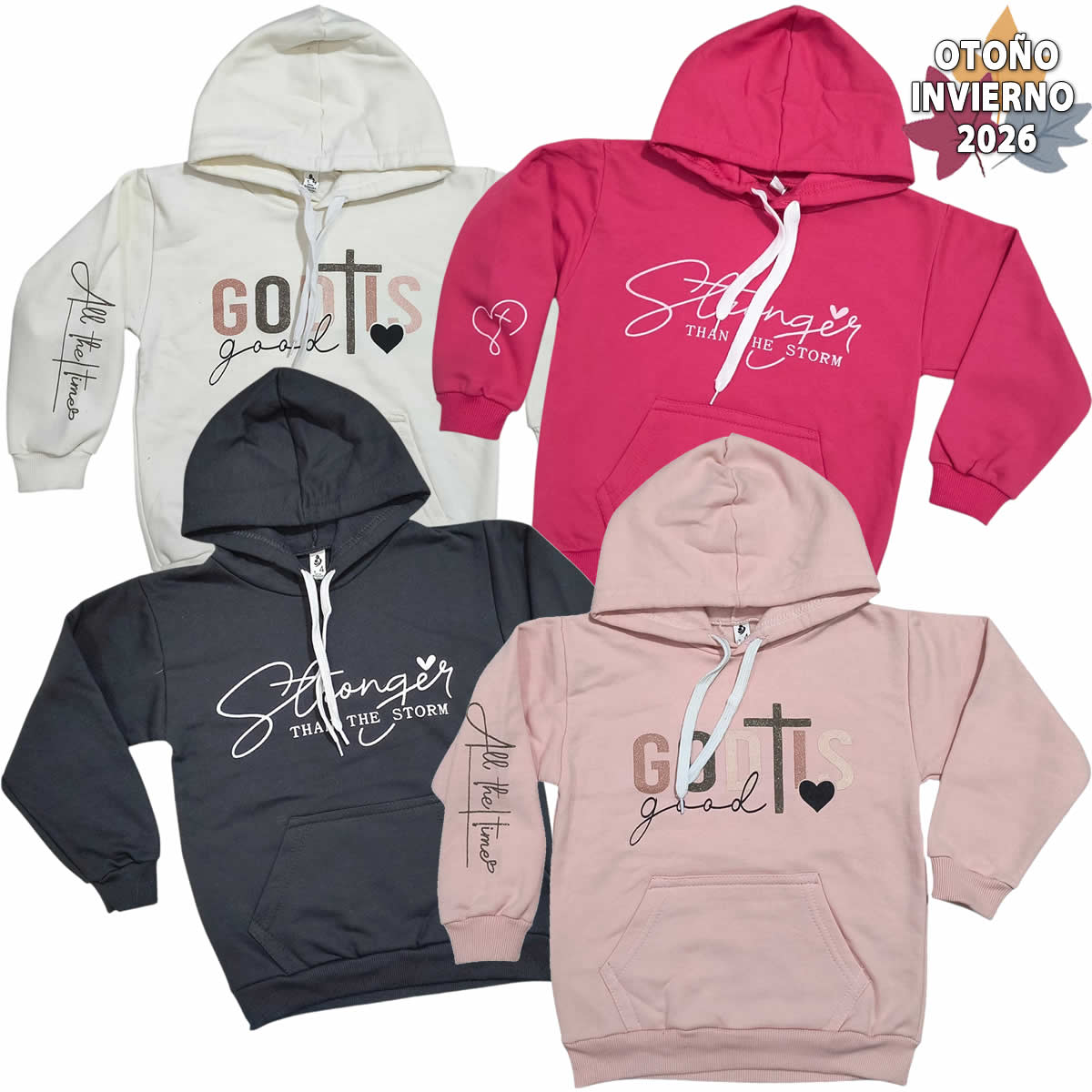 Art 2621 / Buzo Capucha Algodon Frizado con Estampa brillo - Talle 4 al 16