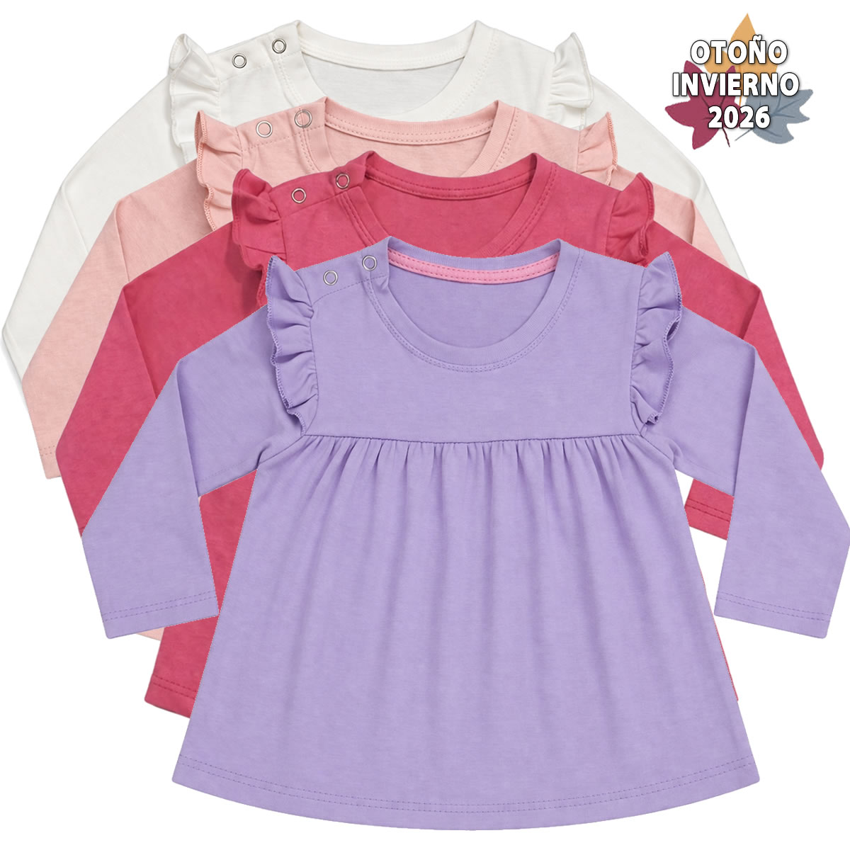 Art 2517 / Remeras Algodon Peinado Volado Bebe - talle 2 al 5